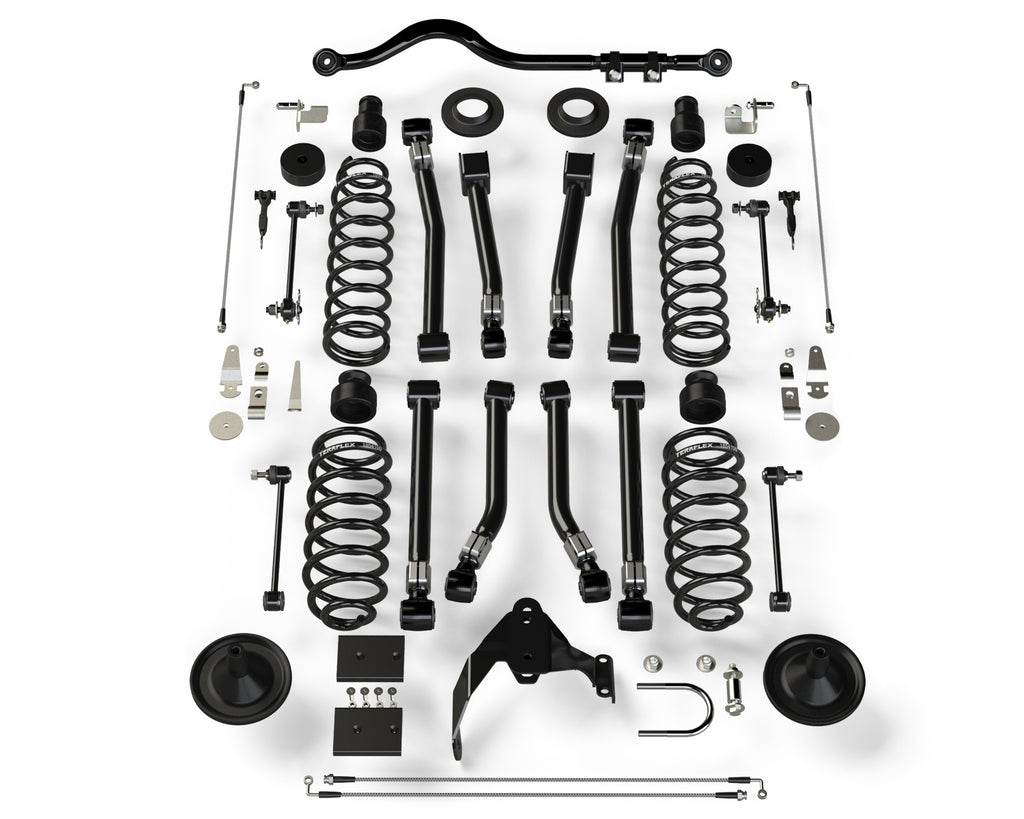 TeraFlex Jeep JKU 4-Door 4” Lift Suspension System w/ 8 Alpine Flexarms & Track Bar
