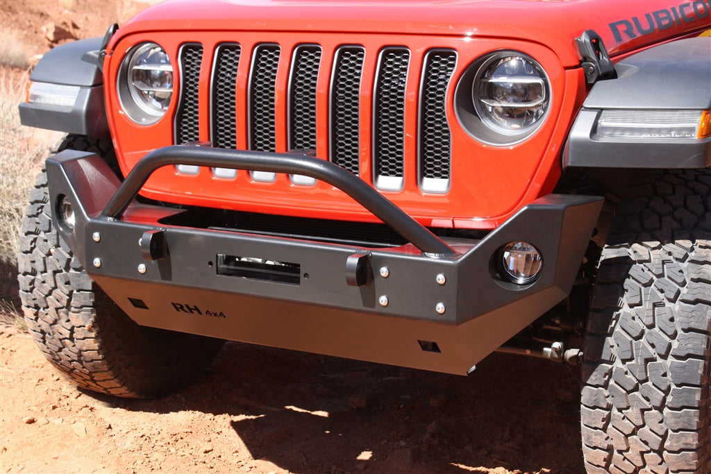 ROCK HARD 4X4™ ALUMINUM PATRIOT SERIES MID-WIDTH FRONT BUMPER W/ LOWERED WINCH PLATE FOR JEEP WRANGLER JLU / JL 2018+ [RH-90248]